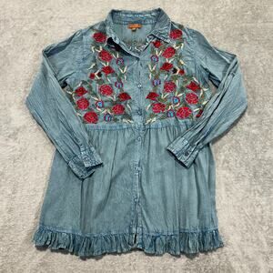 Scully Embroidered Floral Button Up Blouse Womens Small Small Rodeo Western Top